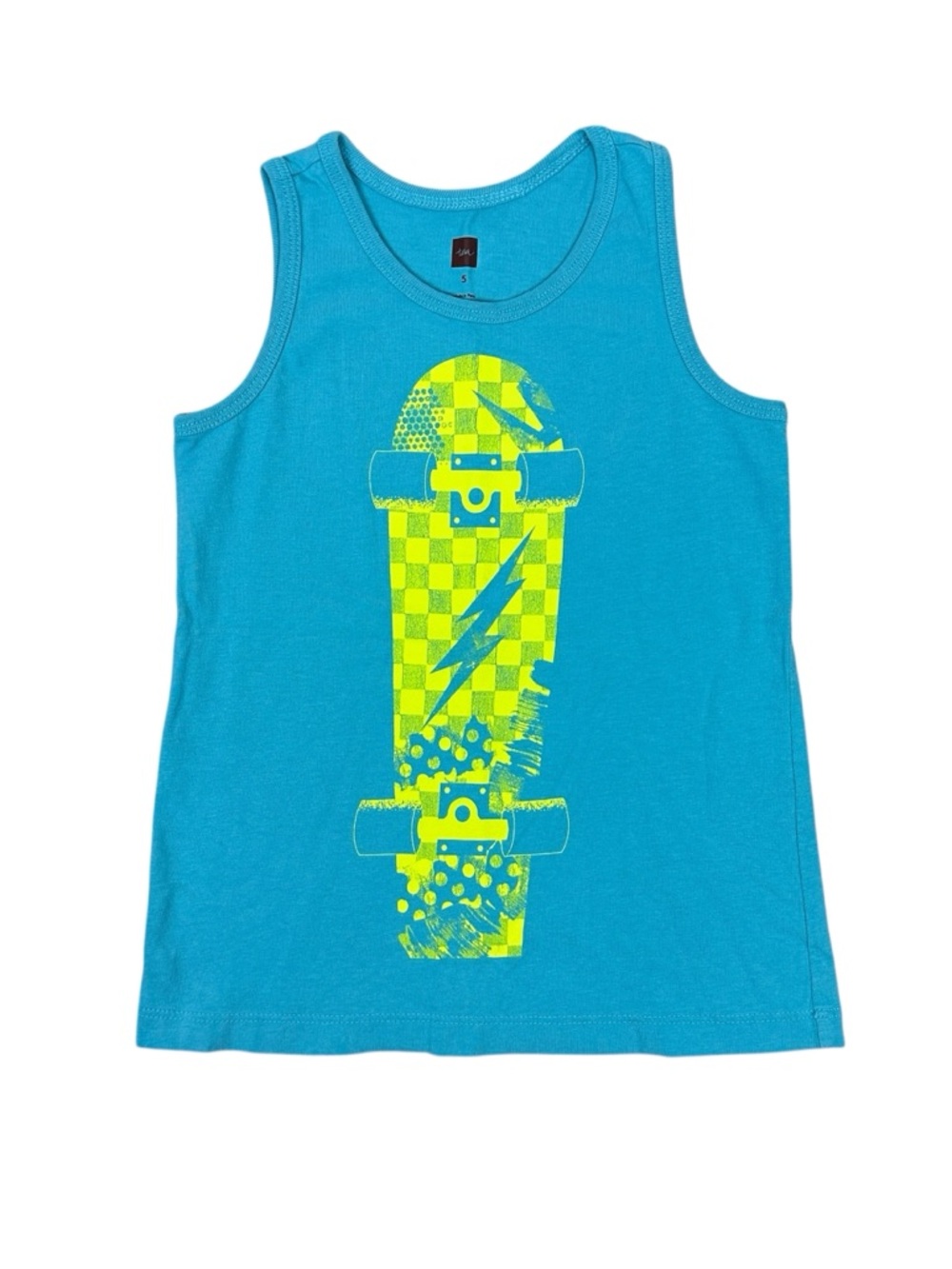 Tea Collection Girls Turquoise Tank Top with Neon Yellow Skateboard Graphic